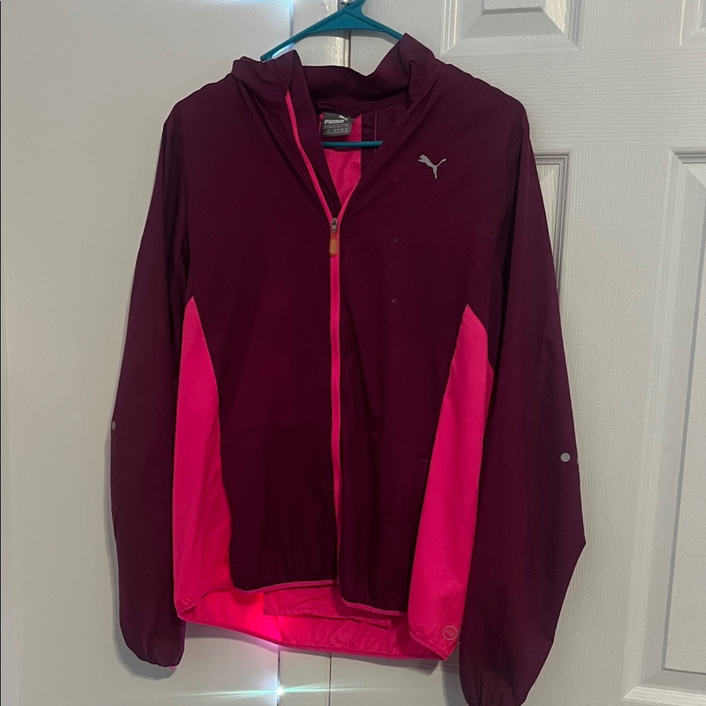 Puma Women's Burgundy and Hot Pink Hooded Zip Jacket